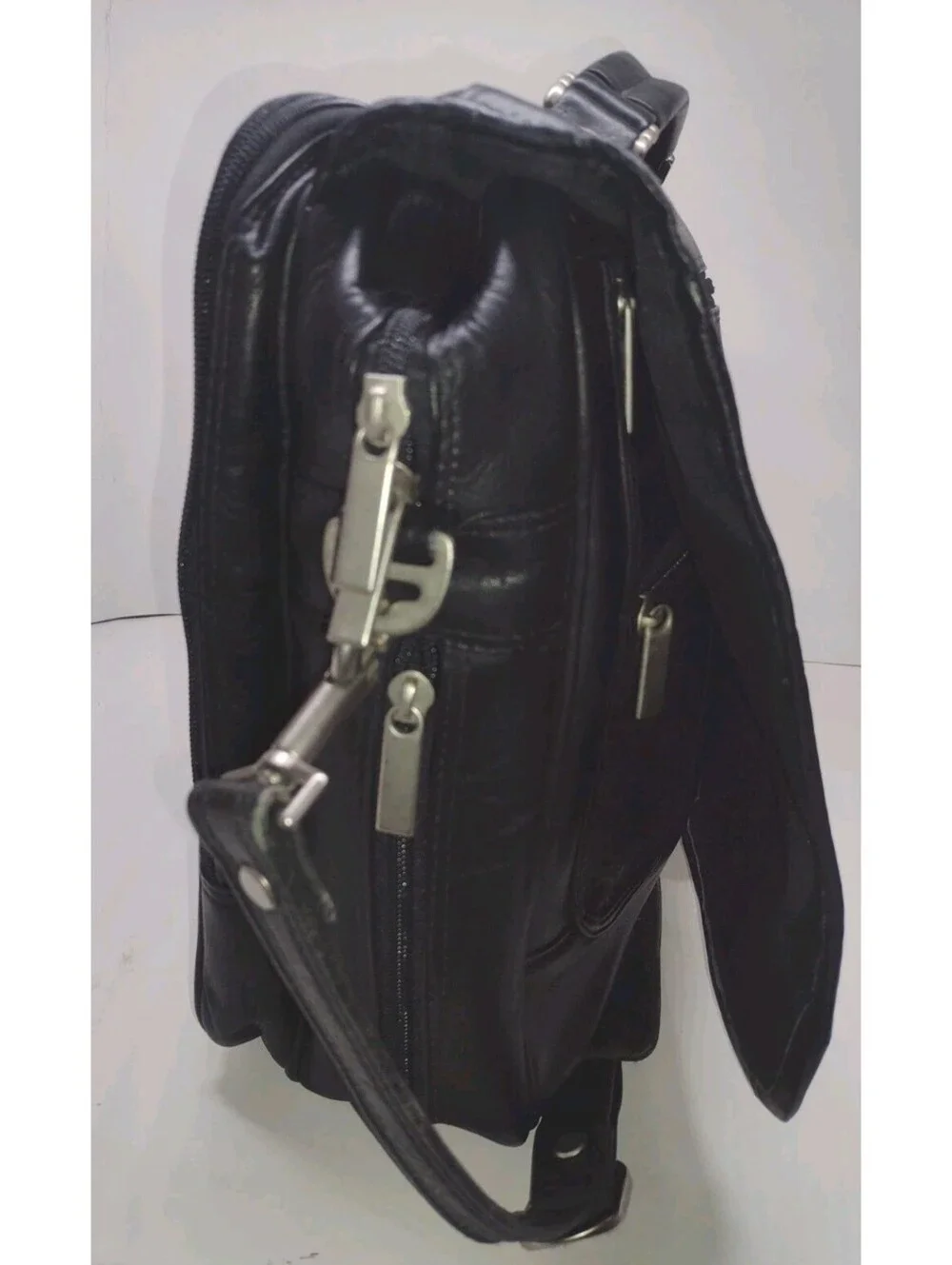 90s Black Genuine Leather Expandable Briefcase Amiet Swiss Lock Executive Bag